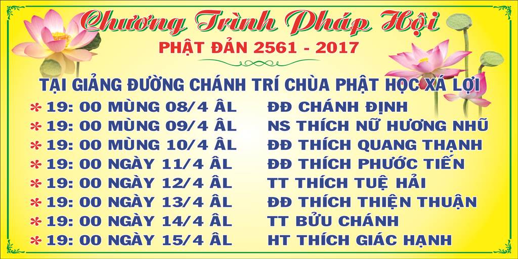 Chương trình PHÁP HỘI PHẬT ĐẢN PL 2561 (DL 2017)